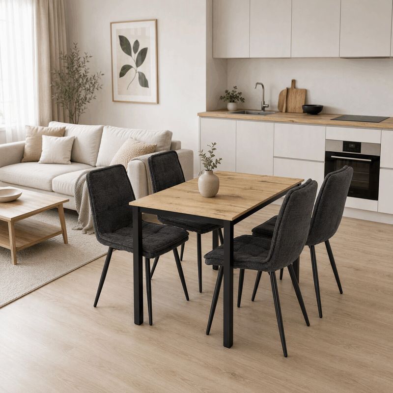 Jedálenský set so 4 stoličkami Leonis, 110x70cm, sivý, MDF divoký dub, ASE-1043 GREY2