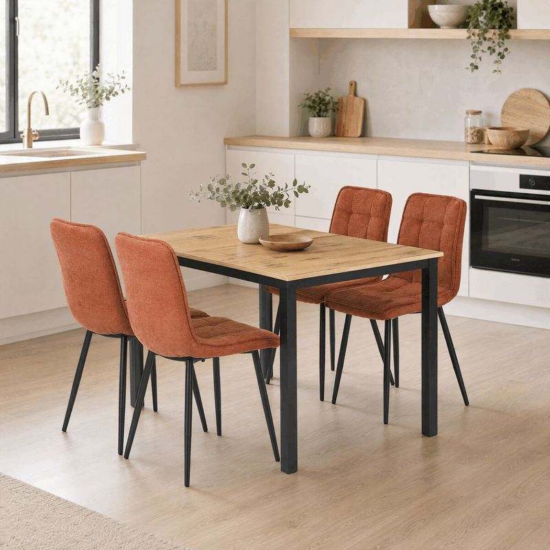 Jedálenský set so 4 stoličkami Leonis, 110x70cm, oranžový, MDF divoký dub, ASE-1043 ORA2