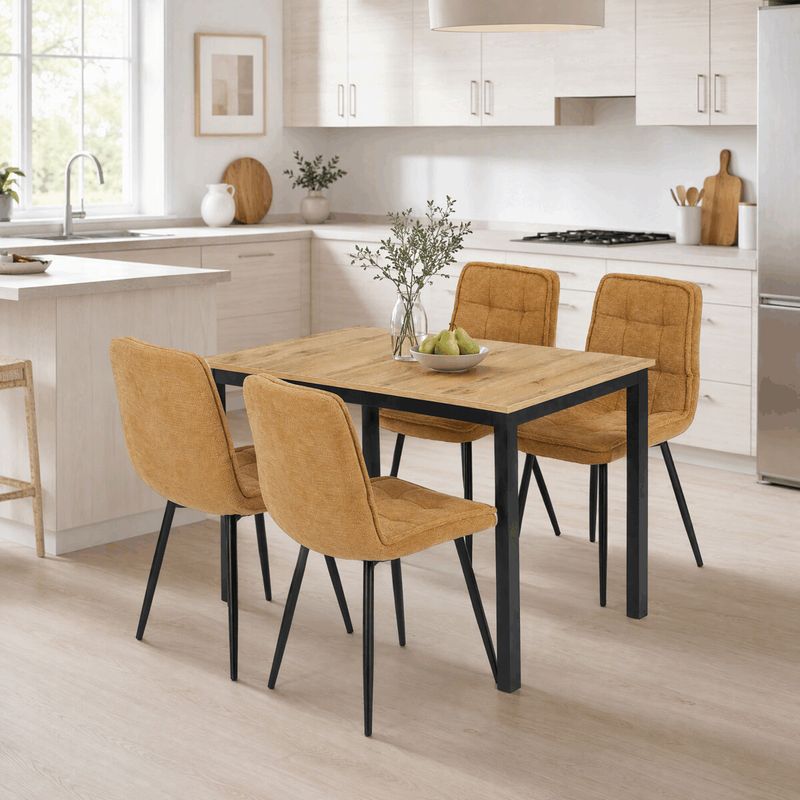 Jedálenský set so 4 stoličkami Leonis, 110x70cm, žltý, MDF divoký dub, ASE-1043 YEL2