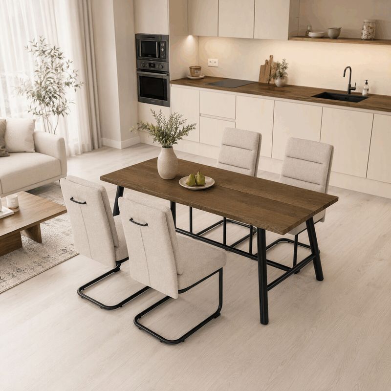 Jedálenský set so 4 stoličkami Antares, 180x90cm, krémový, dýha orech, ASE-1045 CRM2