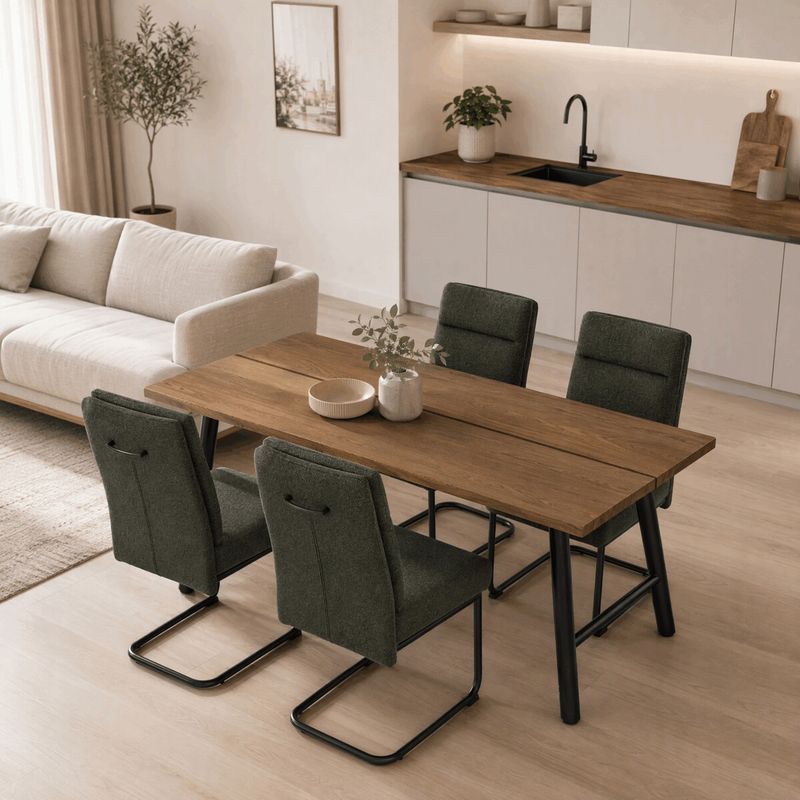 Jedálenský set so 4 stoličkami Antares, 180x90cm, zelený, dýha orech, ASE-1045 GRN2
