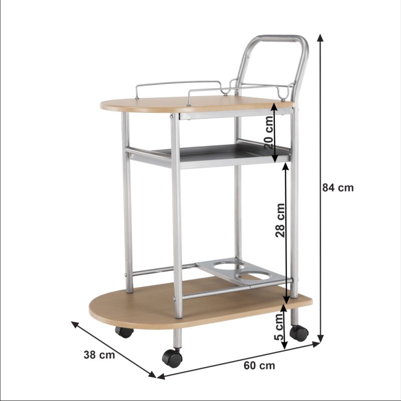 Servírovací stolík, 60cm, buk, strieborný, LIMA
