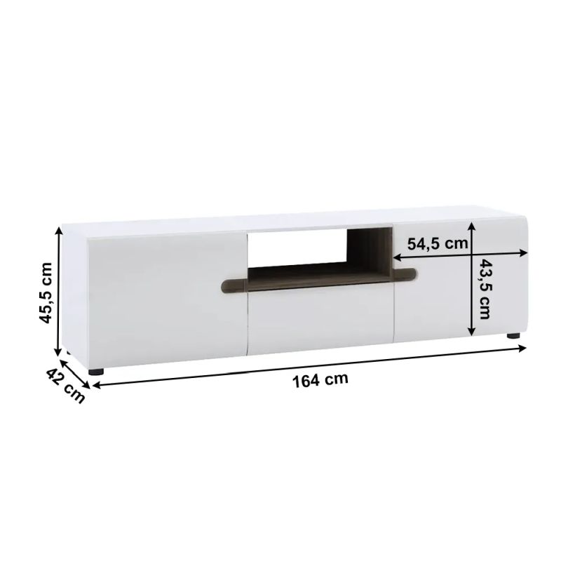 TV komoda, 164cm, biely lesk, dub sonoma tmavý truflový, LYNATET TYP 50