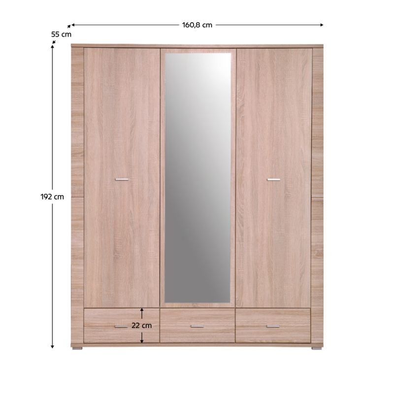 Skriňa, 134cm, kombinovaná, dub sonoma, zrkadlo, GRAND typ 2