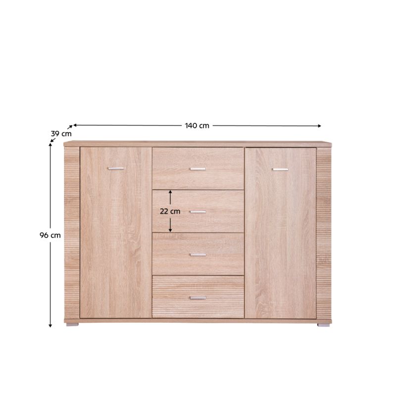 Komoda, 140cm, kombinovaná, dub sonoma, GRAND typ 9