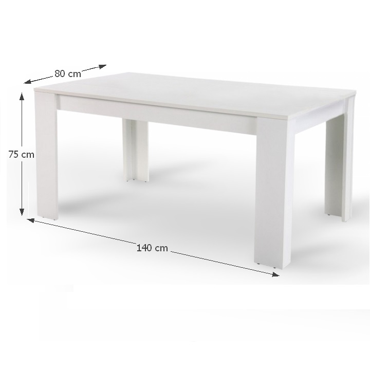 Jedálenský stôl, 140x80cm, DTD, biely, TOMY NEW