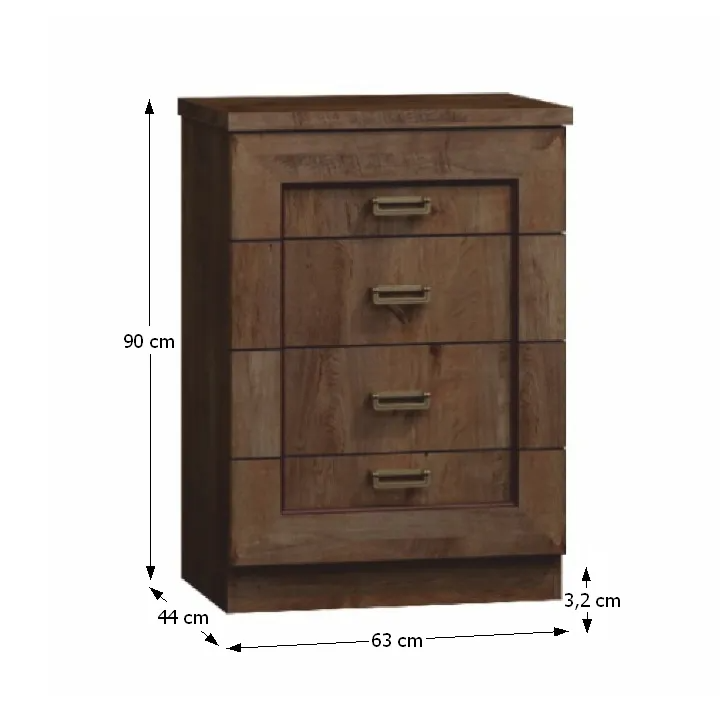 Komoda, 63cm, zásuvková, dub lefkas, TEDY TYP T4