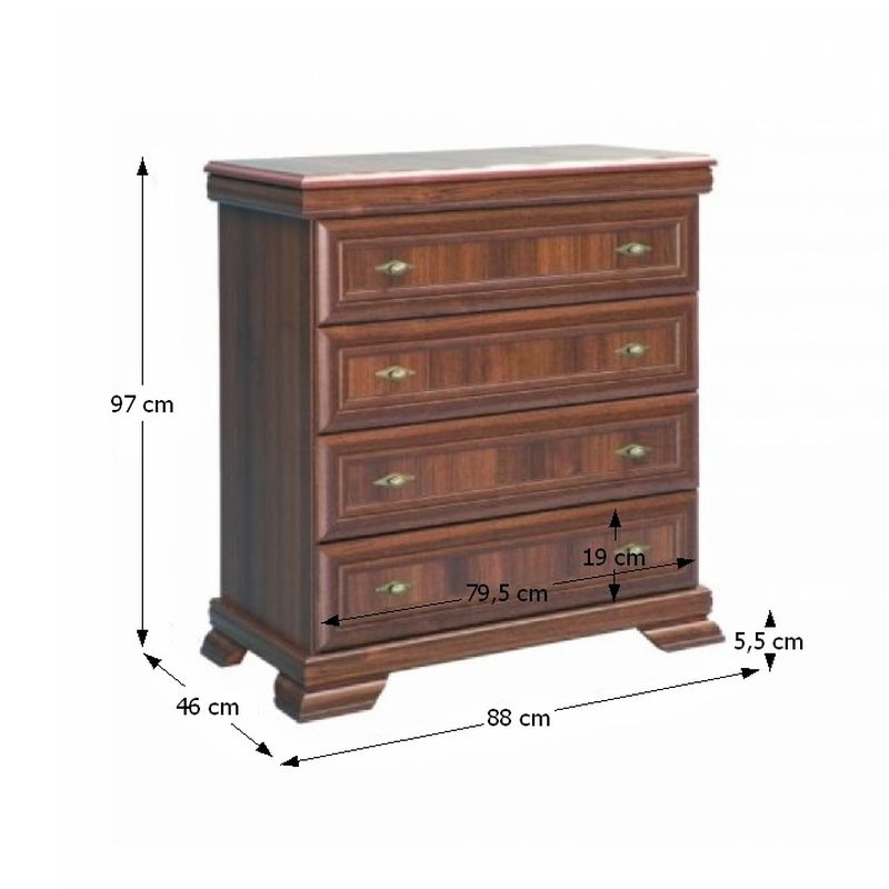 Komoda, 88cm, štvorzásuvková, samoa king, KORA KK2