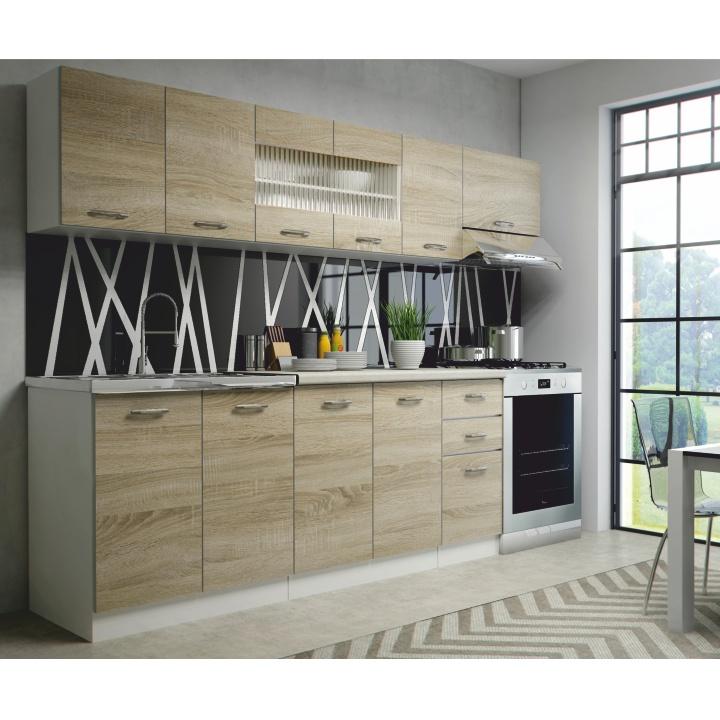 Moderná kuchynská zostava, 260cm, dub sonoma, biela, PROMO