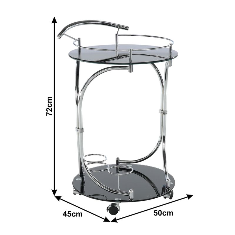 Servírovací stolík, 50cm, čierne sklo, chróm, VESNA