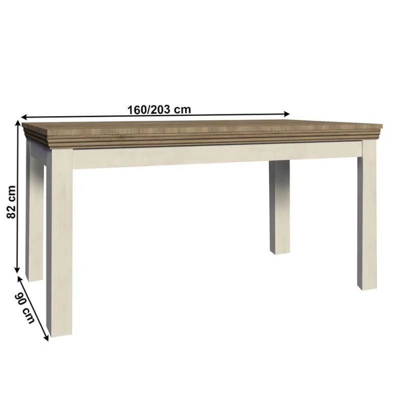 Jedálenský stôl, 160x90cm, rozkladací, DTD, sosna nordická, dub divoký, ROYAL ST