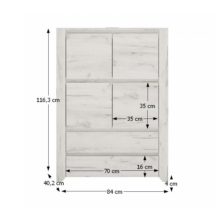 Komoda, 84cm, biela, craft, ANGEL typ 33, 4D2S
