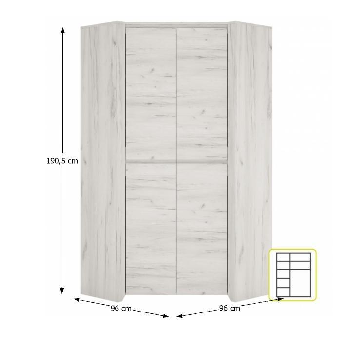 Rohová skriňa, 96cm, kombinovaná, biela craft, ANGEL typ 21 2D