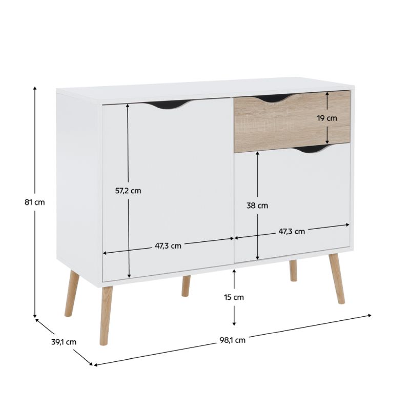Komoda, 98cm, kombinovaná, dub sonoma, biela, OSLO 75387