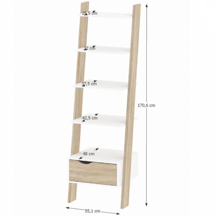 Regál, 55cm, so zásuvkou, dub sonoma, biely, OSLO 75385