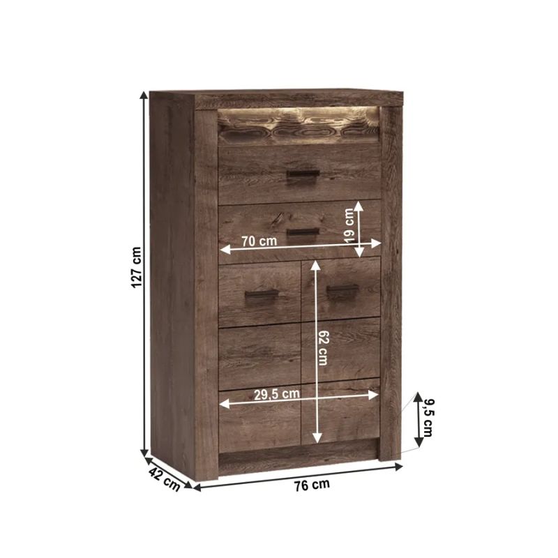 Komoda, 76cm, kombinovaná, jaseň tmavý, INFINITY 06