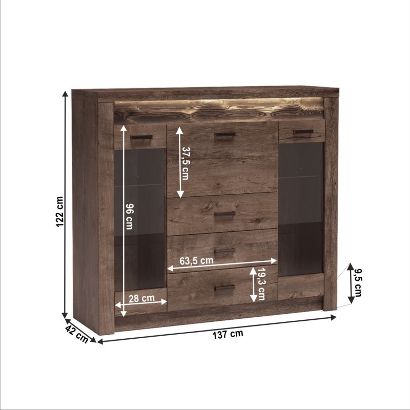 Komoda, 137cm, kombinovaná, jaseň tmavý, INFINITY 08