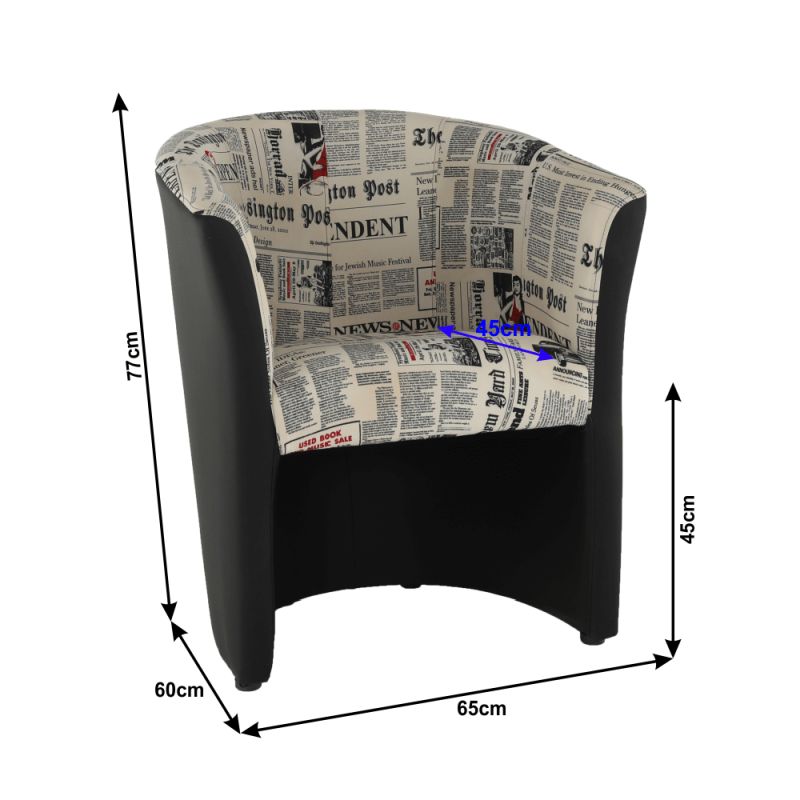 Kreslo klubové, D-8 čierna ekokoža, vzor noviny látka, CUBA