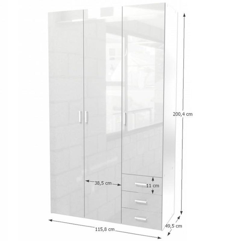 Skriňa, 116cm, kombinovaná, biela, vysoký lesk, GWEN 70427