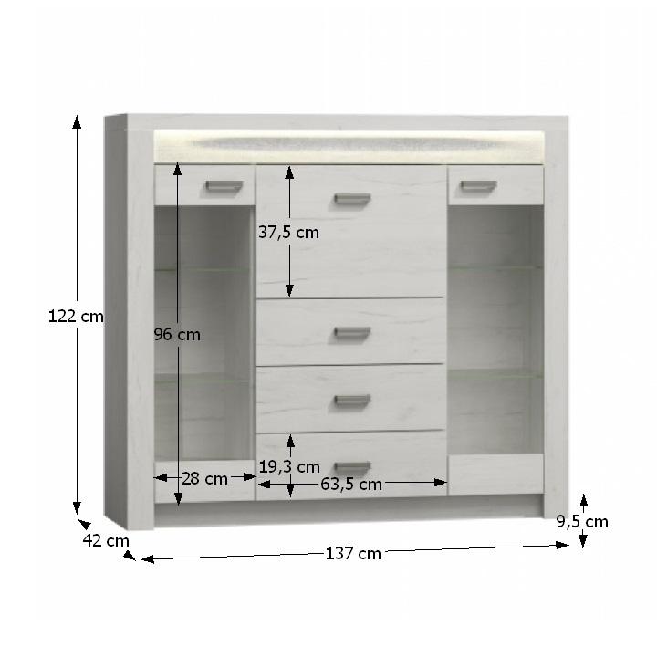 Komoda, 137cm, kombinovaná, jaseň biely, INFINITY 08