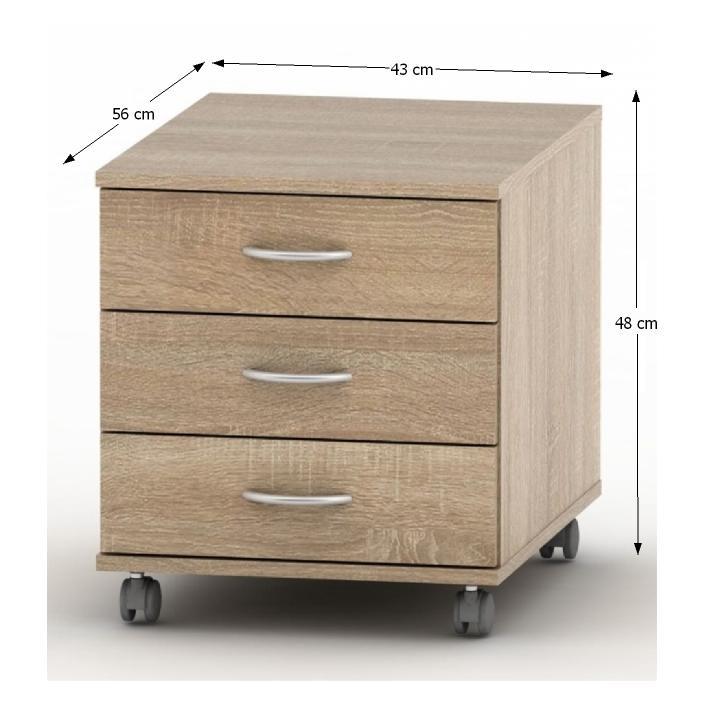 Kontajner, 43cm, 3 zásuvkový, dub sonoma, TEMPO ASISTENT NEW 016