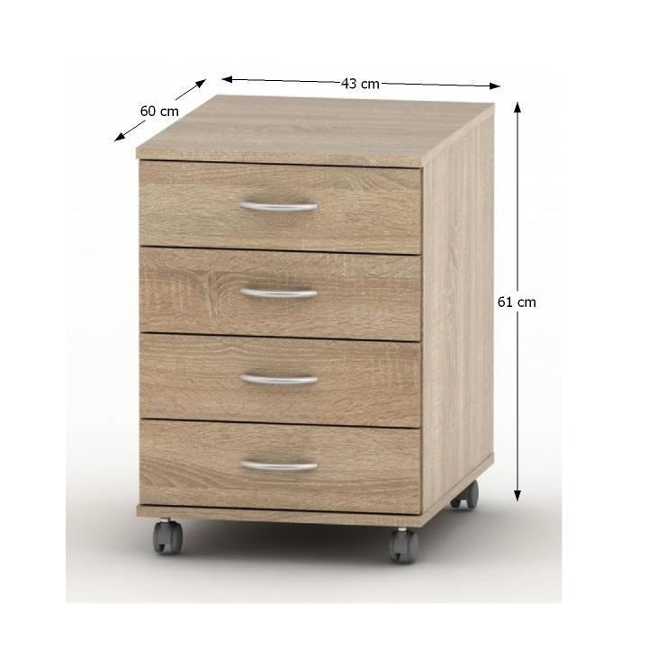 Kontajner, 43cm, 4 zásuvkový, zámok, dub sonoma, TEMPO ASISTENT NEW 015