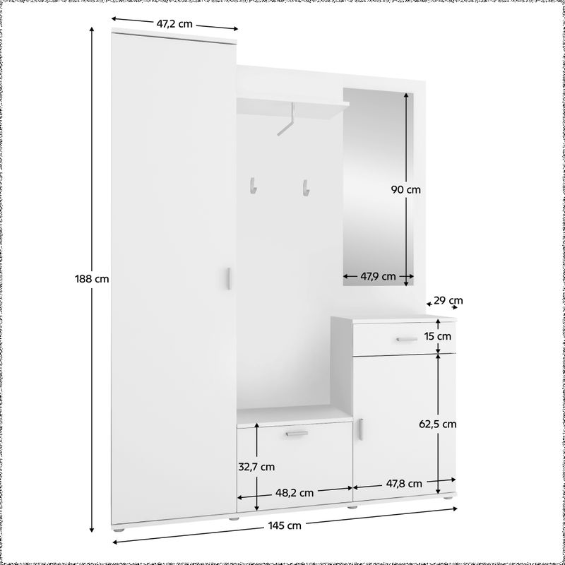 Predsieňová zostava, 144cm, biela, AMALIA