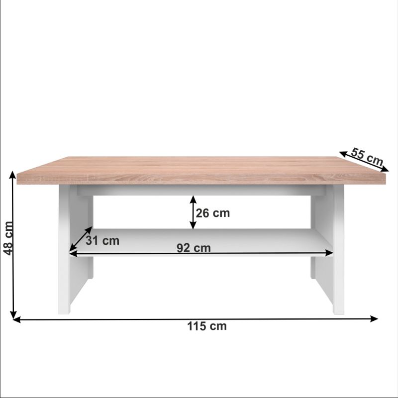 Konferenčný stolík, 115x55cm, biely, dub sonoma, TOPTY 115