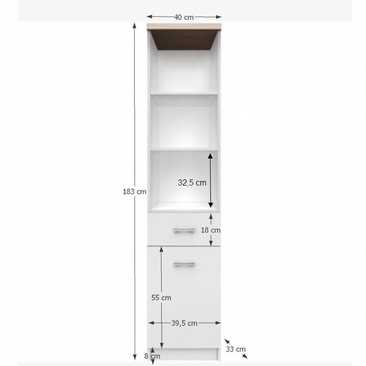 Regál, 40cm, biely, dub sonoma, TOPTY 1d1s