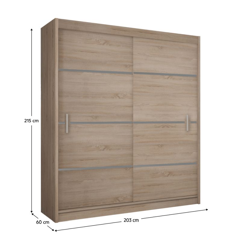 Skriňa, 203cm, kombinovaná, dub sonoma, sivá, MERINA 203