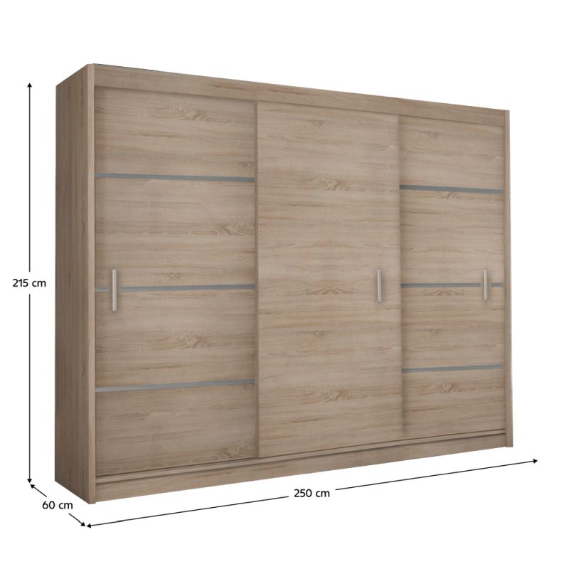 Skriňa, 250cm, kombinovaná, dub sonoma, sivá, MERINA 250