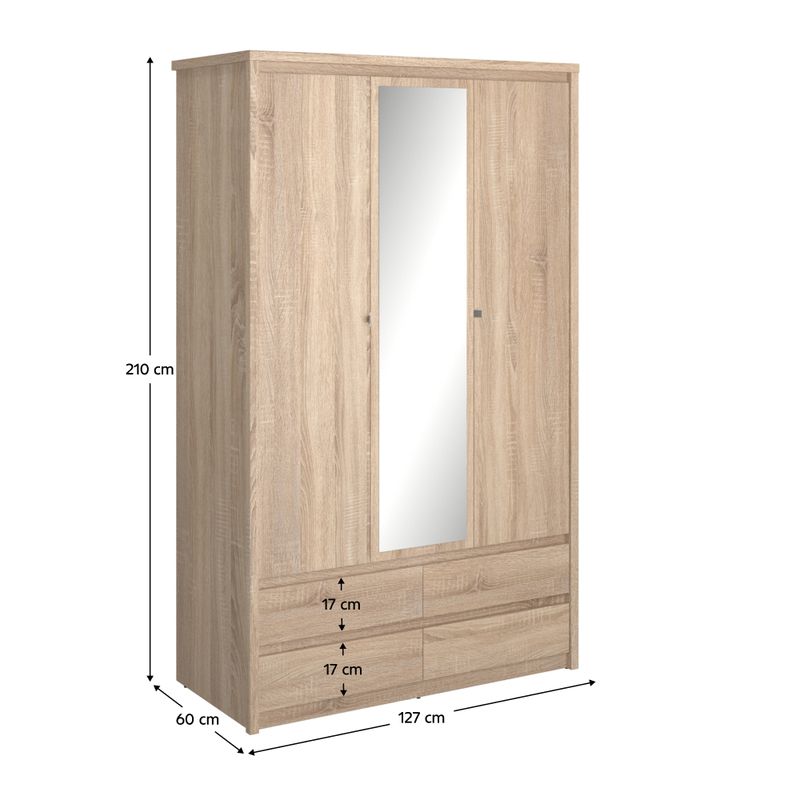 Skriňa, 127cm, kombinovaná, dub sonoma, zrkadlo, NORTY TYP 1 3D4S