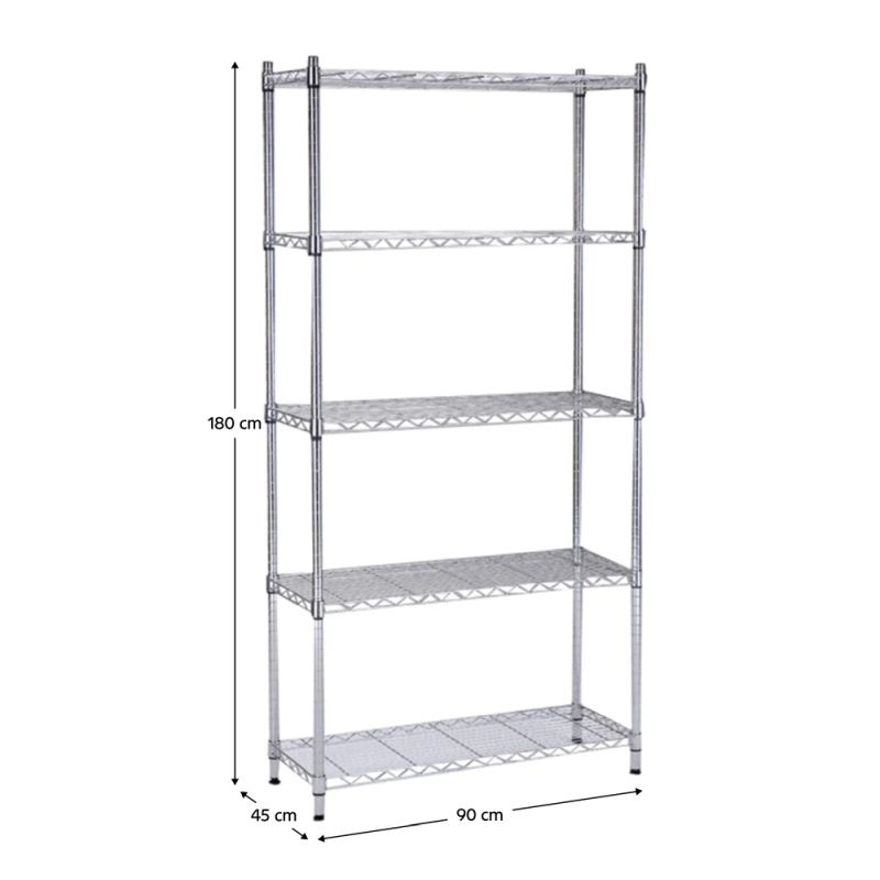 Regál, 90cm, 5-policový, chróm, JUVEN