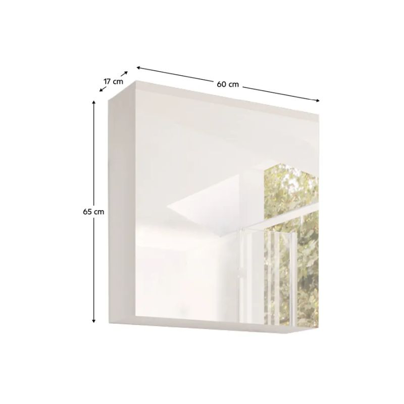 Skrinka so zrkadlom, 60cm, biela, biely lesk, MASON