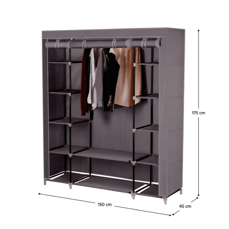 Šatníkový organizér, 150cm, látka, kov, hnedý, METIN