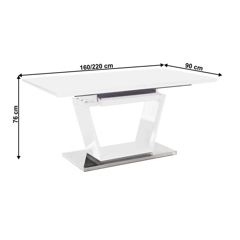 Jedálenský stôl, 160x90cm, rozkladací, MDF, biely lesk, PERAK