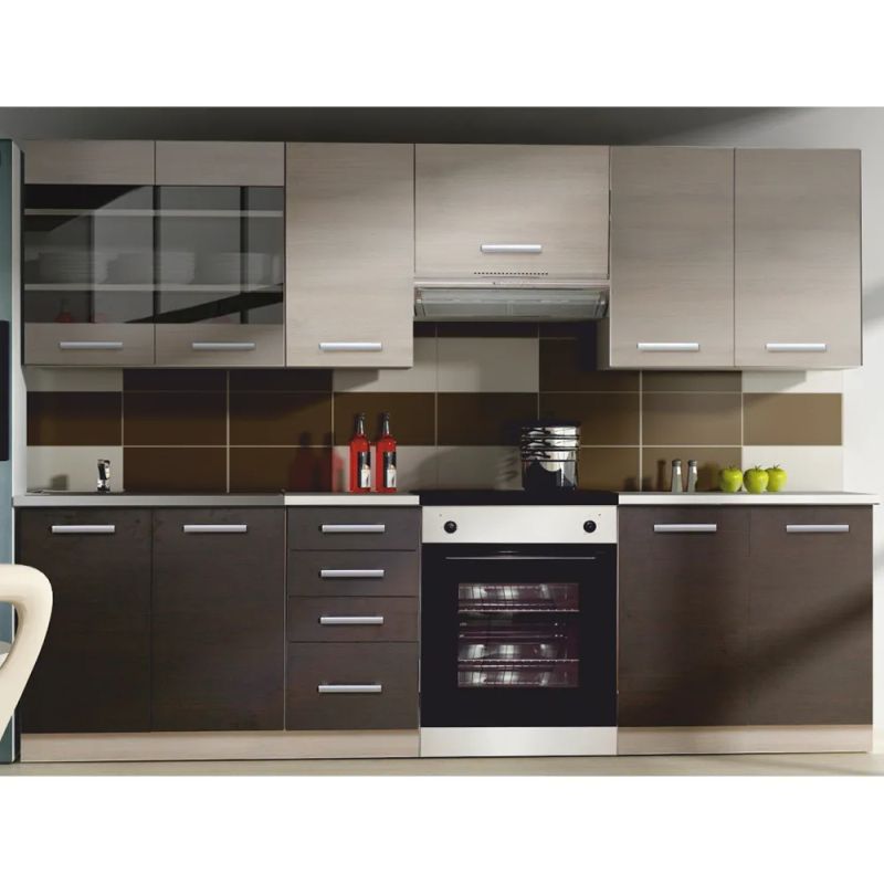 Kuchynská linka, 240cm, dub svetlosivý, dub tmavý, KLANTON