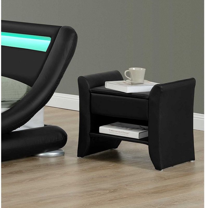 Nočný stolík, 47cm, ekokoža, čierna, BOLTON