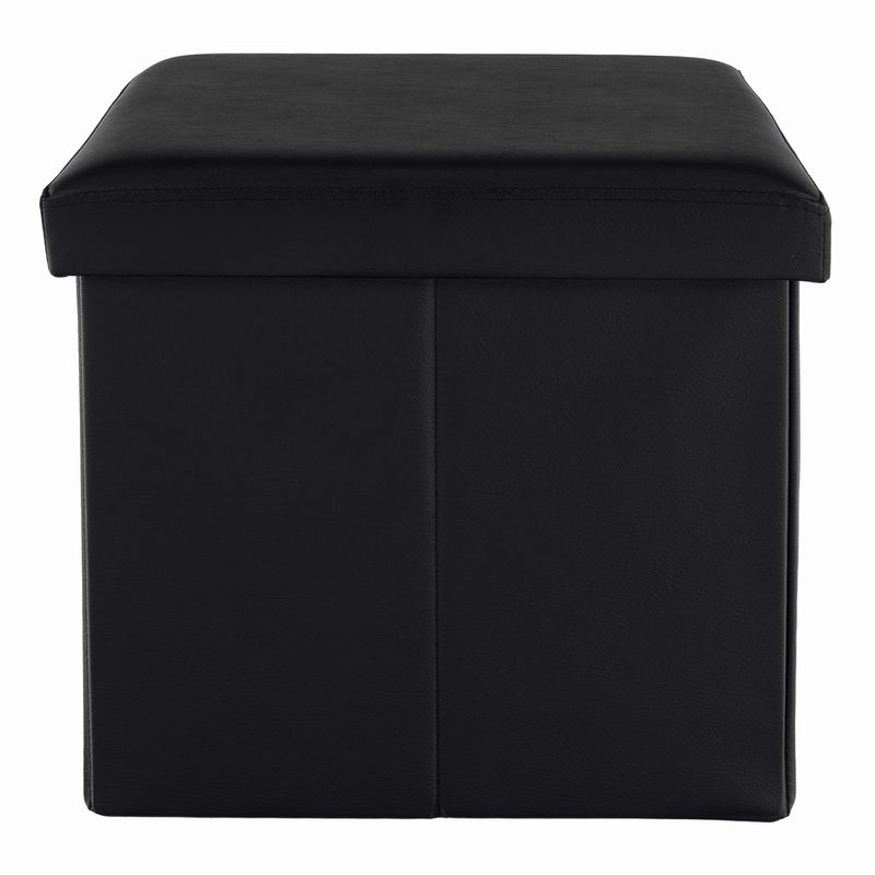 Skladací taburet, 40cm, ekokoža čierna, TELA NEW