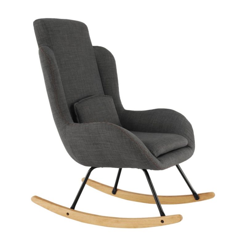 Hojdacie kreslo, drevo, sivá látka, HARPER