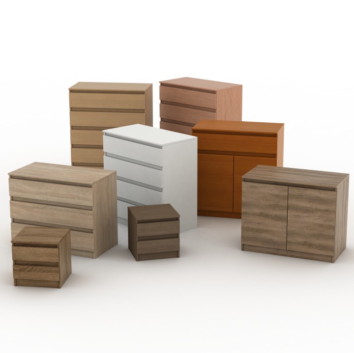 Komoda, 90cm, 3 šuplíková, biela, HANY NEW 003