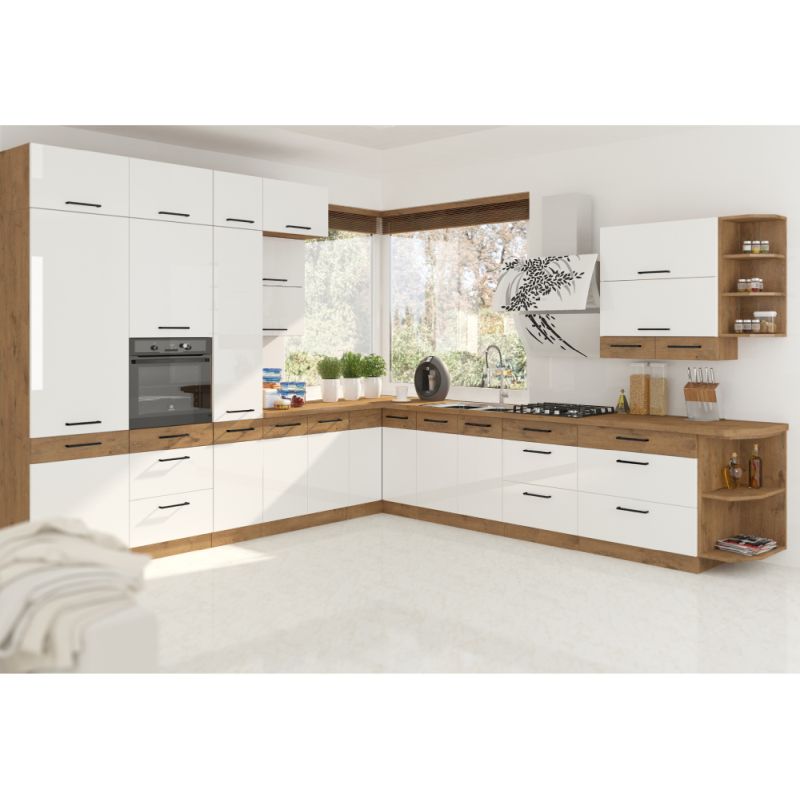 Vysoká skrinka na rúru, 60cm, biely lesk, dub lancelot, VEGA 60 DPS-210 3S 1F