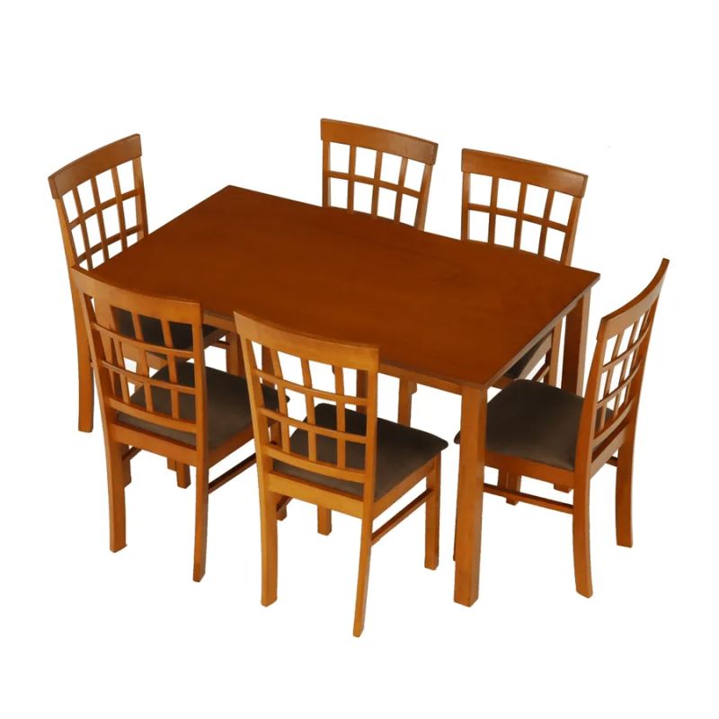 Jedálenský set 1+6, 135x80cm, MDF, čerešňa, látka béžová, GRID NEW