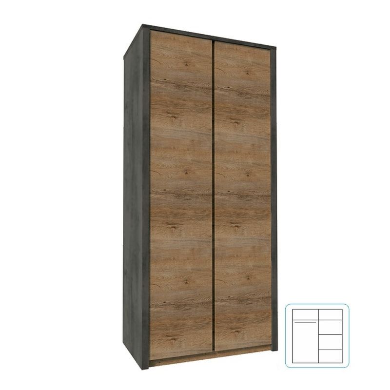 Skriňa, 90cm, kombinovaná, dub lefkas tmavý, smooth sivý, MONTANA S2D