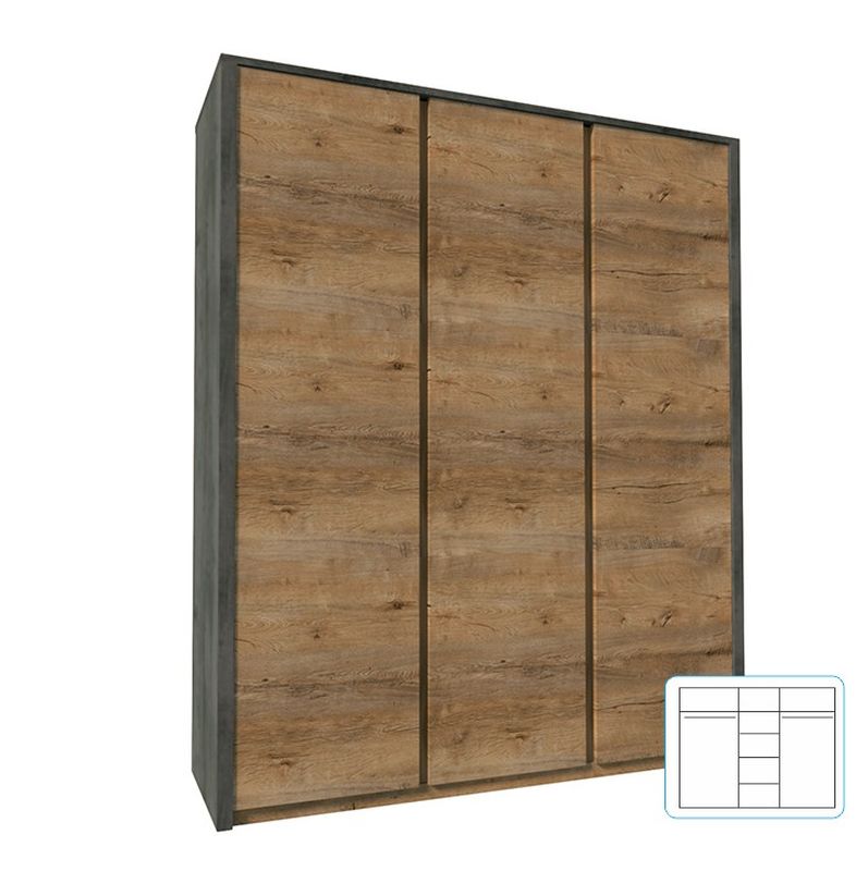 Skriňa, 166cm, kombinovaná, dub lefkas tmavý, smooth sivý, MONTANA S3D