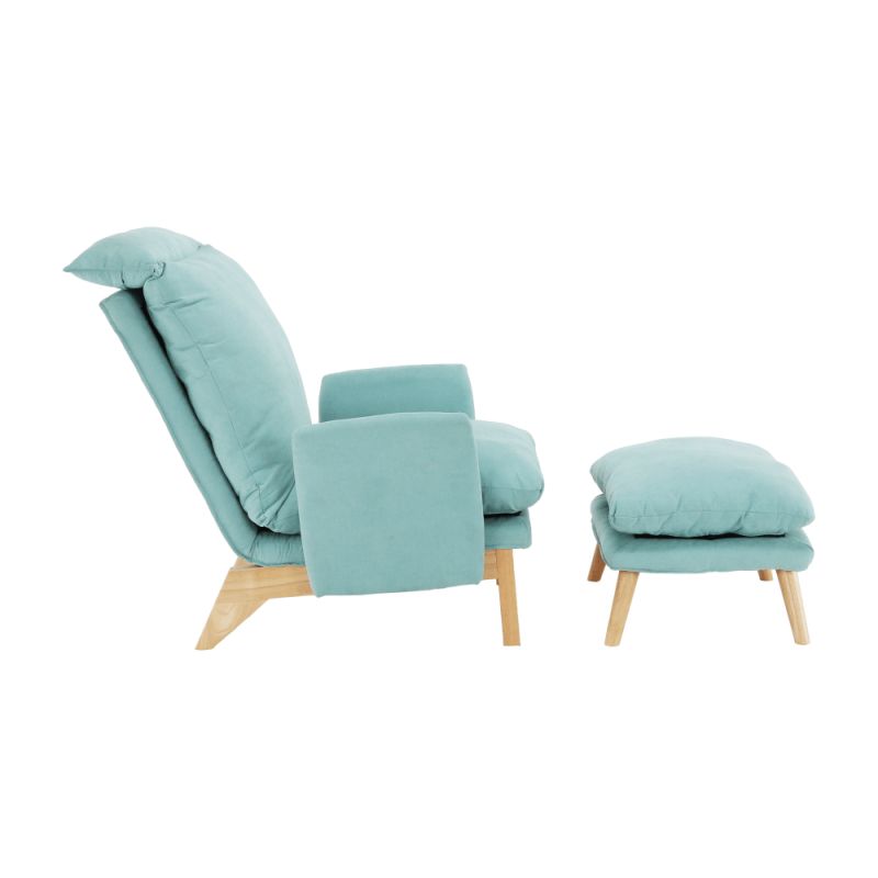 Kreslo s podnožou, prírodné drevo, mentolová látka, ZANDER