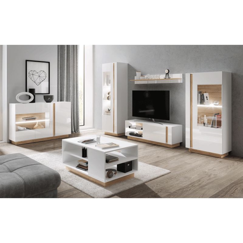 Vitrína, 72cm, biela, dub grandson, biely lesk, CITY 72