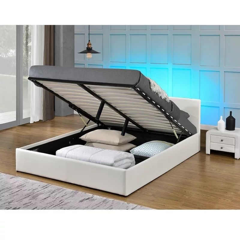 Manželská posteľ, 183x200, s roštom, RGB LED, biela, JADA NEW