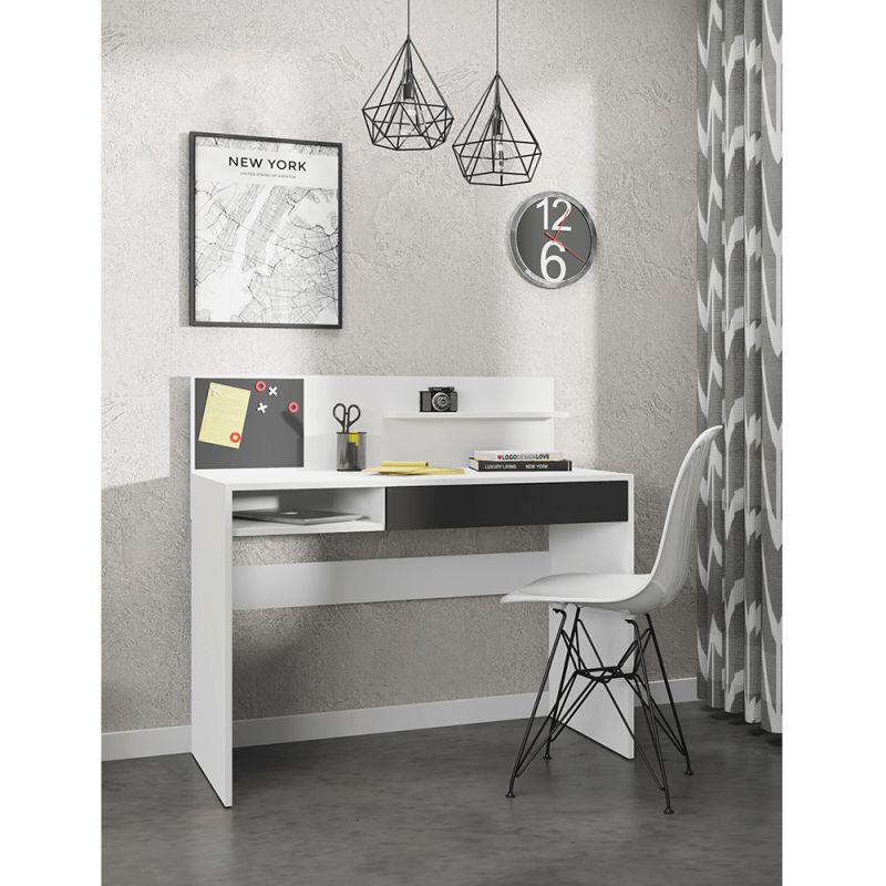 PC stôl, 110x50cm, s magnetickou tabuľou, biely, čierny, IMAN