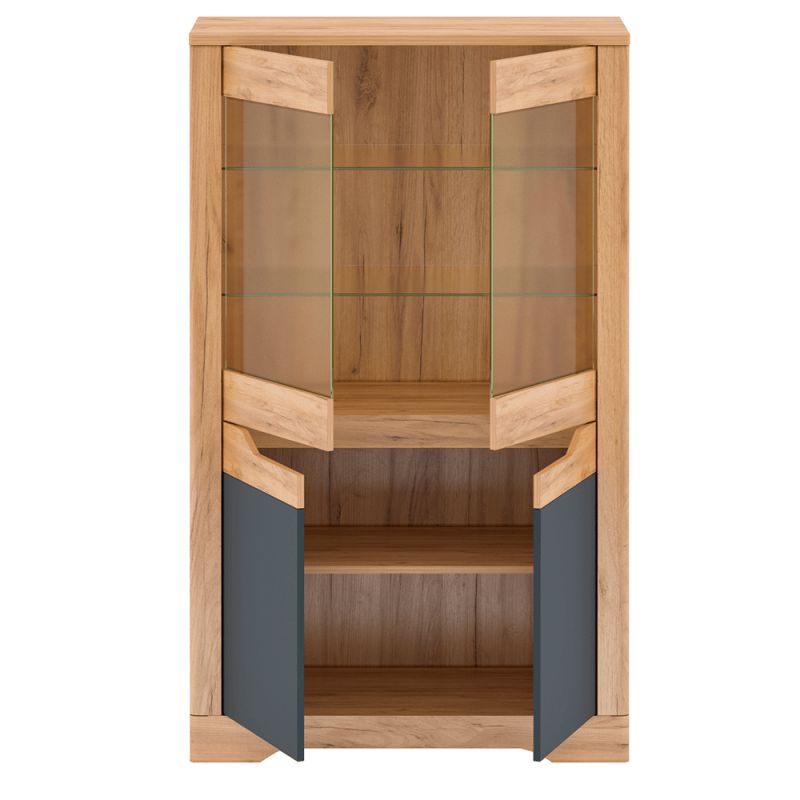 Vitrína, 95cm, dub craft zlatý, grafit sivá, FIDEL C